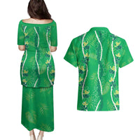 Hawaii Maile Lei Couples Matching Puletasi and Hawaiian Shirt With Green Monstera Pattern LT05 - Polynesian Pride
