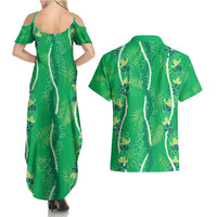 Hawaii Maile Lei Couples Matching Summer Maxi Dress and Hawaiian Shirt With Green Monstera Pattern LT05 - Polynesian Pride