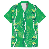 Hawaii Maile Lei Family Matching Off Shoulder Maxi Dress and Hawaiian Shirt With Green Monstera Pattern