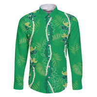 Hawaii Maile Lei Family Matching Short Sleeve Bodycon Dress and Hawaiian Shirt With Green Monstera Pattern
