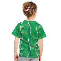 Hawaii Maile Lei Kid T Shirt With Green Monstera Pattern