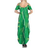 Hawaii Maile Lei Summer Maxi Dress With Green Monstera Pattern LT05 - Polynesian Pride