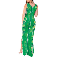 Hawaii Maile Lei Tank Maxi Dress With Green Monstera Pattern LT05 - Polynesian Pride