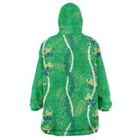 Hawaii Maile Lei Wearable Blanket Hoodie With Green Monstera Pattern LT05 - Polynesian Pride