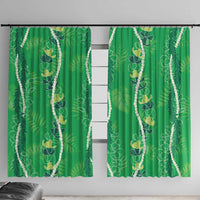Hawaii Maile Lei Window Curtain With Green Monstera Pattern LT05 With Hooks Green - Polynesian Pride