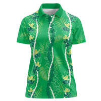 Hawaii Maile Lei Women Polo Shirt With Green Monstera Pattern LT05 Female Green - Polynesian Pride
