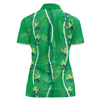Hawaii Maile Lei Women Polo Shirt With Green Monstera Pattern LT05 - Polynesian Pride