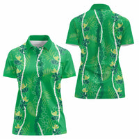 Hawaii Maile Lei Women Polo Shirt With Green Monstera Pattern LT05 - Polynesian Pride