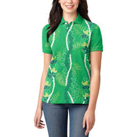 Hawaii Maile Lei Women Polo Shirt With Green Monstera Pattern LT05 - Polynesian Pride