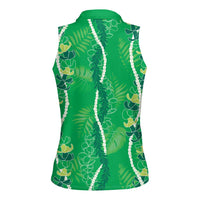 Hawaii Maile Lei Women Sleeveless Polo Shirt With Green Monstera Pattern LT05 - Polynesian Pride
