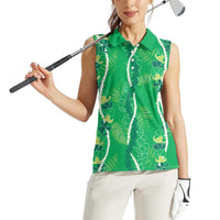 Hawaii Maile Lei Women Sleeveless Polo Shirt With Green Monstera Pattern LT05 - Polynesian Pride