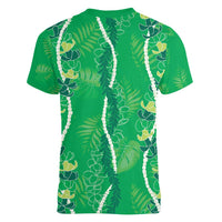 Hawaii Maile Lei Women V-Neck T-Shirt With Green Monstera Pattern LT05 - Polynesian Pride
