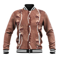 Hawaii Maile Lei Baseball Jacket With Brown Monstera Pattern LT05 Unisex Brown - Polynesian Pride