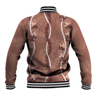 Hawaii Maile Lei Baseball Jacket With Brown Monstera Pattern LT05 - Polynesian Pride