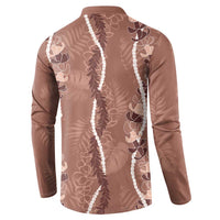 Hawaii Maile Lei Button Sweatshirt With Brown Monstera Pattern LT05 - Polynesian Pride