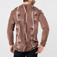 Hawaii Maile Lei Button Sweatshirt With Brown Monstera Pattern LT05 - Polynesian Pride