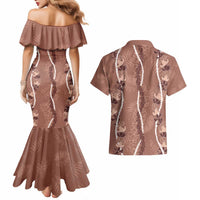 Hawaii Maile Lei Couples Matching Mermaid Dress and Hawaiian Shirt With Brown Monstera Pattern LT05 - Polynesian Pride