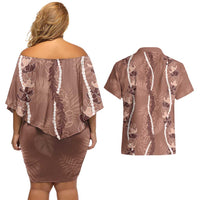 Hawaii Maile Lei Couples Matching Off Shoulder Short Dress and Hawaiian Shirt With Brown Monstera Pattern LT05 - Polynesian Pride