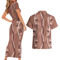 Hawaii Maile Lei Couples Matching Short Sleeve Bodycon Dress and Hawaiian Shirt With Brown Monstera Pattern LT05 - Polynesian Pride