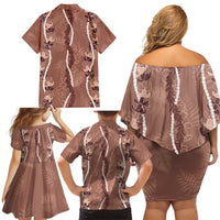 Hawaii Maile Lei Family Matching Off Shoulder Short Dress and Hawaiian Shirt With Brown Monstera Pattern