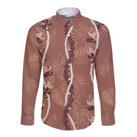 Hawaii Maile Lei Long Sleeve Button Shirt With Brown Monstera Pattern LT05 Unisex Brown - Polynesian Pride