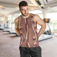 Hawaii Maile Lei Men Tank Top With Brown Monstera Pattern LT05 Brown - Polynesian Pride