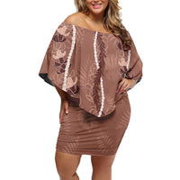 Hawaii Maile Lei Off Shoulder Short Dress With Brown Monstera Pattern LT05 Women Brown - Polynesian Pride