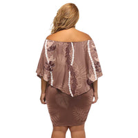 Hawaii Maile Lei Off Shoulder Short Dress With Brown Monstera Pattern LT05 - Polynesian Pride