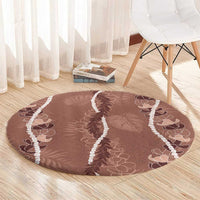 Hawaii Maile Lei Round Carpet With Brown Monstera Pattern