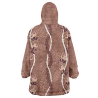 Hawaii Maile Lei Wearable Blanket Hoodie With Brown Monstera Pattern LT05 - Polynesian Pride