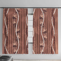 Hawaii Maile Lei Window Curtain With Brown Monstera Pattern LT05 With Hooks Brown - Polynesian Pride