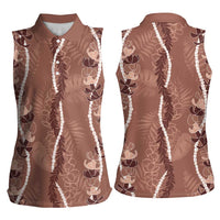 Hawaii Maile Lei Women Sleeveless Polo Shirt With Brown Monstera Pattern LT05 - Polynesian Pride