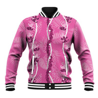 Hawaii Maile Lei Baseball Jacket With Pink Monstera Pattern LT05 Unisex Pink - Polynesian Pride
