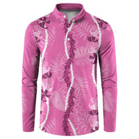 Hawaii Maile Lei Button Sweatshirt With Pink Monstera Pattern LT05 Pink - Polynesian Pride