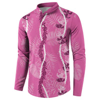 Hawaii Maile Lei Button Sweatshirt With Pink Monstera Pattern LT05 - Polynesian Pride