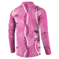 Hawaii Maile Lei Button Sweatshirt With Pink Monstera Pattern LT05 - Polynesian Pride
