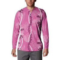 Hawaii Maile Lei Button Sweatshirt With Pink Monstera Pattern LT05 - Polynesian Pride