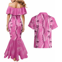 Hawaii Maile Lei Couples Matching Mermaid Dress and Hawaiian Shirt With Pink Monstera Pattern LT05 - Polynesian Pride