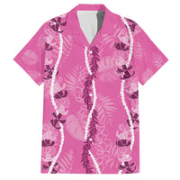 Hawaii Maile Lei Family Matching Off The Shoulder Long Sleeve Dress and Hawaiian Shirt With Pink Monstera Pattern