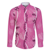 Hawaii Maile Lei Family Matching Off The Shoulder Long Sleeve Dress and Hawaiian Shirt With Pink Monstera Pattern
