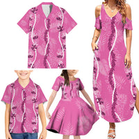 Hawaii Maile Lei Family Matching Summer Maxi Dress and Hawaiian Shirt With Pink Monstera Pattern