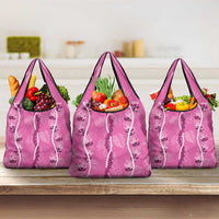 Hawaii Maile Lei Grocery Bag With Pink Monstera Pattern LT05 3-pack One Size Pink - Polynesian Pride