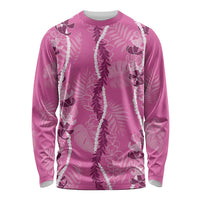 Hawaii Maile Lei Long Sleeve Shirt With Pink Monstera Pattern LT05 Unisex Pink - Polynesian Pride