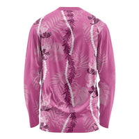 Hawaii Maile Lei Long Sleeve Shirt With Pink Monstera Pattern LT05 - Polynesian Pride