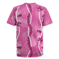 Hawaii Maile Lei Rugby Jersey With Pink Monstera Pattern LT05 - Polynesian Pride