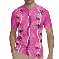 Hawaii Maile Lei Rugby Jersey With Pink Monstera Pattern LT05 - Polynesian Pride