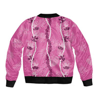 Hawaii Maile Lei Sleeve Zip Bomber Jacket With Pink Monstera Pattern