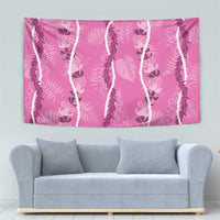 Hawaii Maile Lei Tapestry With Pink Monstera Pattern