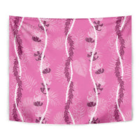 Hawaii Maile Lei Tapestry With Pink Monstera Pattern