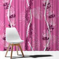 Hawaii Maile Lei Window Curtain With Pink Monstera Pattern LT05 - Polynesian Pride